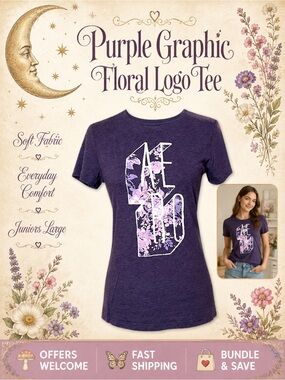 Free State Purple Graphic Tee Floral Logo Soft Fabric Juniors L
